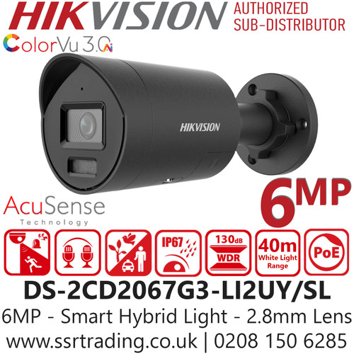 Hikvision 6MP Smart Hybrid Light with ColorVu IP Camera - DS-2CD2067G3-LI2UY/SL/Black(2.8mm)