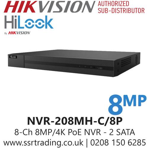 HiLook NVR-208MH-C/8P 8Ch 1U 8 PoE 4K NVR - H.265+/H.265/H.264+/H.264 Video Formats