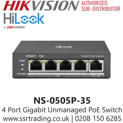 HiLook 4 Port Gigabit Unmanaged PoE Switch - NS-0505P-35 