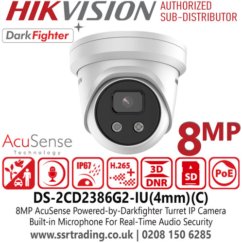 Hikvision DS-2CD2386G2-IU 8MP AcuSense Turret IP 4K Camera With 4mm Lens - Built-in Microphone - Water and Dust Resistance - Powered-by-DarkFighter Technology 