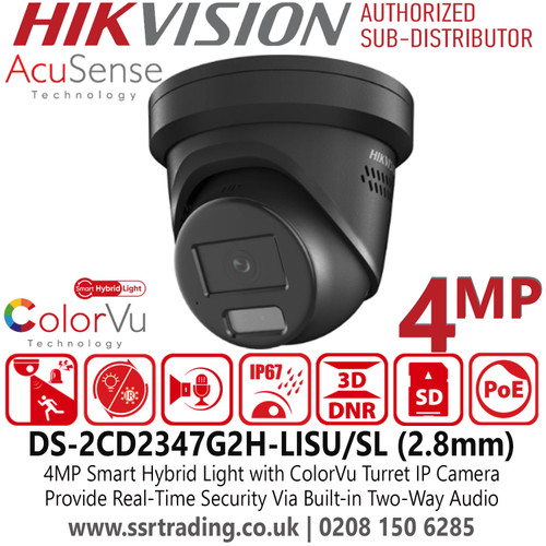 Hikvision 4MP Smart Hybrid Light with ColorVu Turret IP Camera - DS-2CD2347G2H-LISU/SL(2.8mm)(eF)(Black)