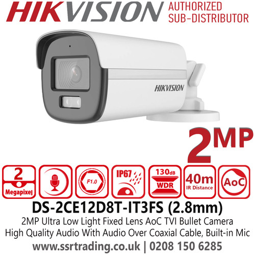 Hikvision 2MP Ultra Low Light AoC Bullet Camera - DS-2CE12D8T-IT3FS (2.8mm)