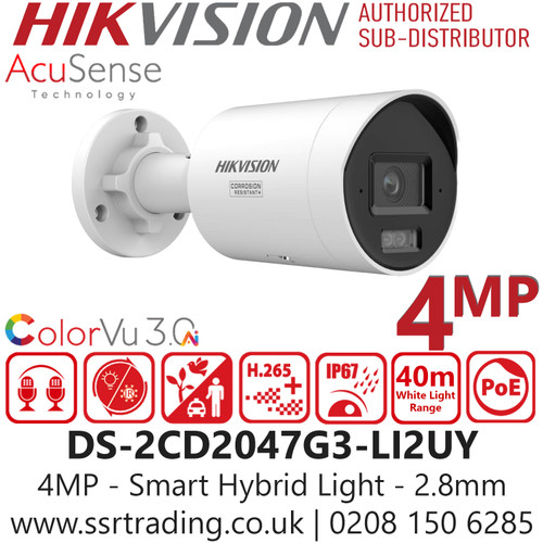 Hikvision 4MP Smart Hybrid Light with ColorVu Mini Bullet IP Camera - DS-2CD2047G3-LI2UY(2.8mm)
