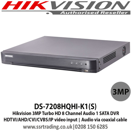 HIKVISION DS-7208HQHI-K1(S) 3MP TURBO HD 8 CHANNEL 1 SATA AUDIO OVER COAX DVR