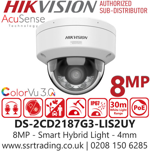 Hikvision 8MP Smart Hybrid Light ColorVu Dome IP Camera - DS-2CD2187G3-LIS2UY(4mm) 