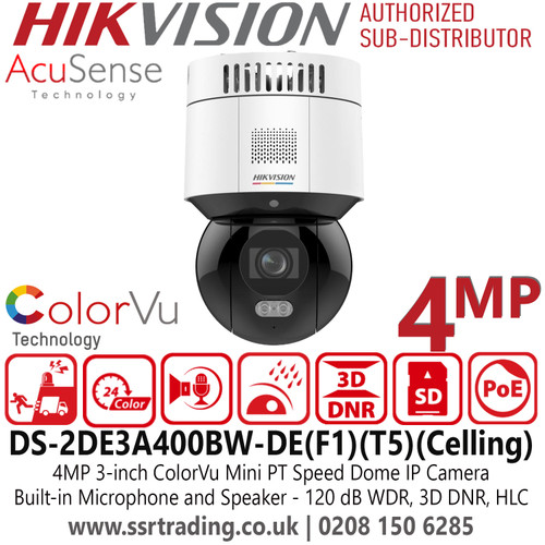 Hikvision 4MP 3-inch ColorVu Mini PT Dome Ceiling IP Camera - DS-2DE3A400BW-DE(Ceiling)(F1)(T5) (4mm)