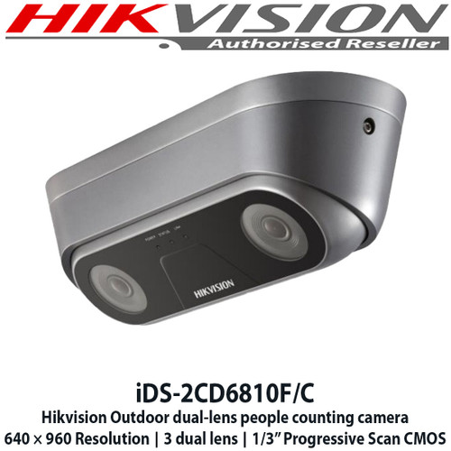Hikvision iDS-2CD6810F-IV/C Outdoor Dual-Lens People Counting Camera, 1/3” Progressive Scan CMOS, dual CPU, support stereo views, 2 mm/2.8 mm/4 mm lens, optional, Max. resolution 640 × 960, Flash memory storing people 