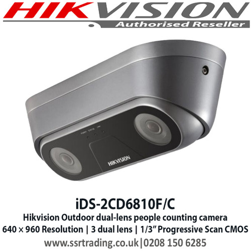 Hikvision iDS-2CD6810F-IV/C Outdoor Dual-Lens People Counting Camera, 1/3” Progressive Scan CMOS, dual CPU, support stereo views, 2 mm/2.8 mm/4 mm lens, optional, Max. resolution 640 × 960, Flash memory storing people 