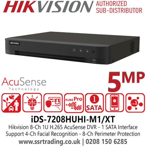 Hikvision 8Ch 5MP 1U H.265 AcuSense DVR - 8 Analog Channels (HDTVI/AHD/CVI/CVBS) up to 5MP - iDS-7208HUHI-M1/XT