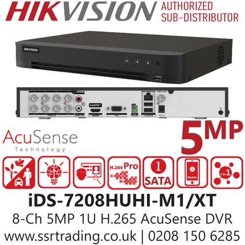 Hikvision iDS-7208HUHI-M1/XT 8Ch 5MP 1U H.265 AcuSense DVR - 8 Analog Channels (HDTVI/AHD/CVI/CVBS) up to 5MP 