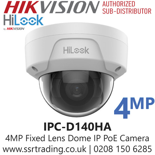 HiLook IPC-D140HA (2.8mm) 4MP Dome Network PoE Camera – IP67, IK10, PoE, Human & Vehicle Detection 