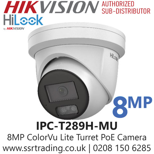IPC-T289H-MU (2.8mm) HiLook 8MP ColorVu Lite Turret IP Camera – Built-in Mic, IP67, PoE, 24/7 Color Imaging 