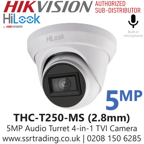 HiLook 5MP Turret TVI Camera with 2.8mm Fixed lens – Built-in Mic - Smart IR - THC-T250-MS (2.8mm)