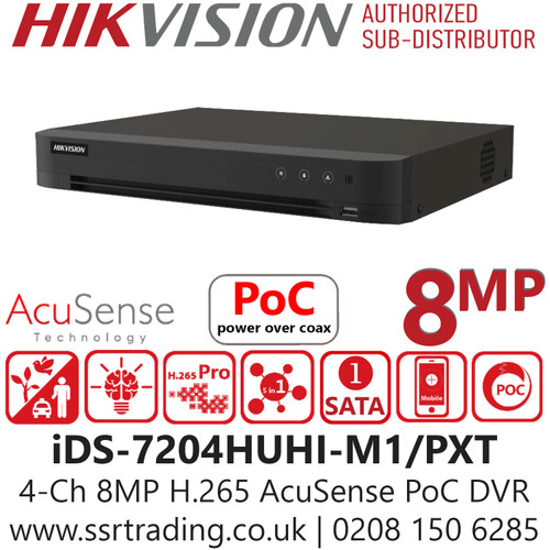 Hikvision 4Ch 8MP 1U H.265 AcuSense PoC DVR With 1 SATA - iDS-7204HUHI-M1/PXT
