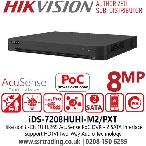 Hikvision 8Ch 1U H.265 AcuSense PoC 8MP DVR - AcuSense AI - PoC - H.265 - 4K HDMI - Dual SATA - iDS-7208HUHI-M2/PXT