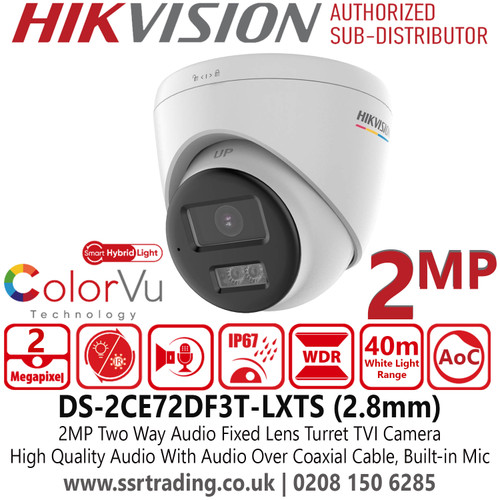 Hikvision 2MP Smart Hybrid Light with ColorVu AoC Turret TVI Camera with 2.8mm Lens - DS-2CE72DF3T-LXTS