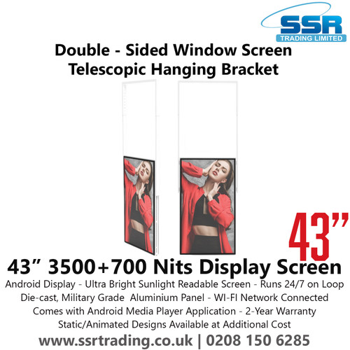 43” 3500+700 Nits Double - Sided Window Screen - Telescopic Hanging Bracket