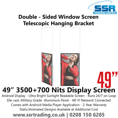 49” 3500+700 Nits Double - Sided Window Screen - Telescopic Hanging Bracket