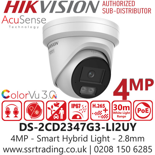 Hikvision 4MP Smart Hybrid Light with ColorVu Turret IP Network Camera - DS-2CD2347G3-LI2UY(2.8mm)