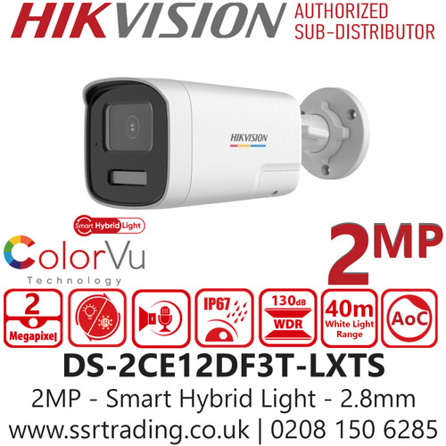DS-2CE12DF3T-LXTS Hikvision 2MP HD Smart Dual Light Bullet Analog CCTV Camera with Two-Way Audio, Built-in Mic & Siren, IR Night Vision, IP67 Weatherproof, WDR, 2.8mm Fixed Lens - Outdoor Surveillance Security System for Home, Office, Retail 