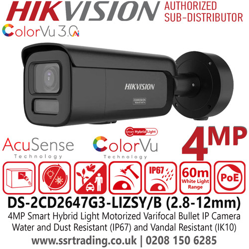 DS-2CD2647G3-LIZSY/Black Hikvision 4MP Smart Hybrid Light IP PoE Bullet Camera with Motorized varifocal lens (2.8–12mm)