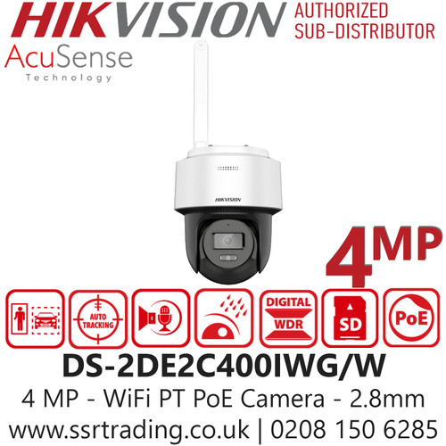 Hikvision 4MP Wi-Fi PTZ IP PoE Camera – IR Night Vision, 20fps, WDR, IP66 Outdoor Security Surveillance – Smart Tracking & Remote Access - DS-2DE2C400IWG/W