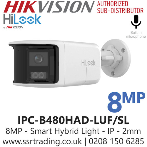 IPC-B480HAD-LUF/SL(2mm) HiLook 8MP Dual Lens Stitched Wide Angle Smart Hybrid Bullet IP Network Camera