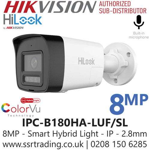 HiLook IPC-B180HA-LUF/SL 8MP Bullet IP PoE Camera – 2.8mm Fixed Lens, H.265+, IR 30m, IP67, Smart Detection, PoE, ONVIF Compatible, Wide Angle Lens, Night Vision, Outdoor CCTV Security Solution for Homes & Businesses