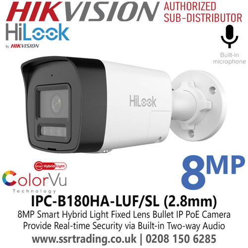 HiLook IPC-B180HA-LUF/SL 8MP Bullet IP PoE Camera – 2.8mm Fixed Lens, H.265+, IR 30m, IP67, Smart Detection, PoE, ONVIF Compatible, Wide Angle Lens, Night Vision, Outdoor CCTV Security Solution for Homes & Businesses