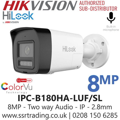 8MP HiLook Bullet IP PoE 4k Camera – H.265+, IR 30m, IP67, Smart Detection, PoE, ONVIF Compatible, Wide Angle Lens, Night Vision, Outdoor CCTV Security Solution for Homes & Businesses - IPC-B180HA-LUF/SL(2.8mm) 