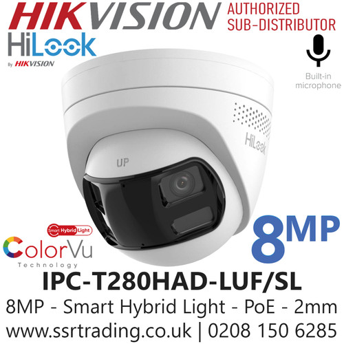HiLook 4K Turret IP Camera – 8MP Ultra HD, IR Night Vision, Smart Detection, IP67 Weatherproof, ONVIF Compatible, Ideal for Indoor/Outdoor Security Surveillance Systems – for Homes, Offices, Warehouses, and Commercial Spaces - IPC-T280HAD-LUF/SL