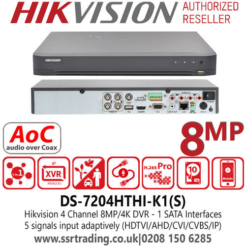 4 Channel 8MP DVR Recorders TURBO HD 1 SATA Audio - Hikvision DS-7204HTHI-K1(S) - 5th