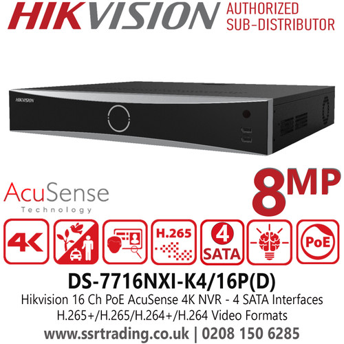 DS-7716NXI-K4/16P(D) Hikvision 16CH 8MP NVR – Built-in 16 PoE Ports, H.265+, Deep Learning Analytics, HDMI/VGA Output, RAID Support, Smart Motion Detection – Ideal for IP CCTV Surveillance in Commercial, Industrial, and Institutional Security Systems