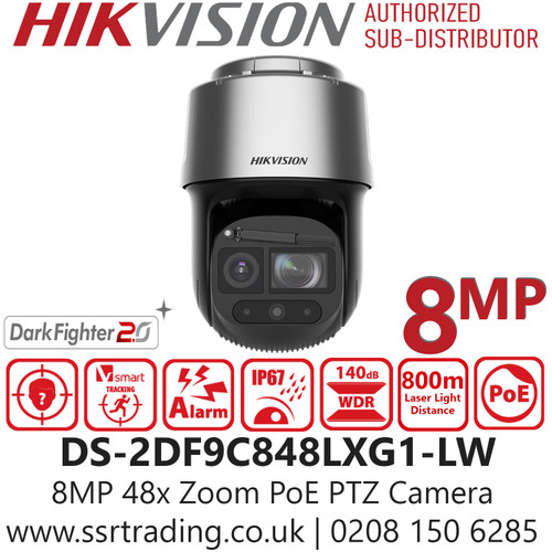 DS-2DF9C848LXG1-LW Hikvision 8MP 48x Zoom IP Network Speed Dome Camera – Rain-sensing Auto Wiper, Smart Tracking, Smart Pan-Tilt Correction, Deep Learning, 800m IR Range, H.265+, IP67, PoE+, Auto Tracking PTZ for Outdoor Surveillance