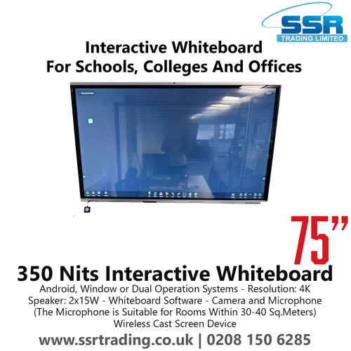 75" 350 Nits Interactive Whiteboard - Interactive Whiteboards for Schools, Colleges and Offices