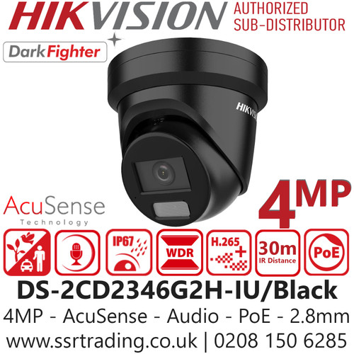 Hikvision 4MP AcuSense DarkFighter Audio PoE Turret Camera - DS-2CD2346G2H-IU/Black (2.8mm)