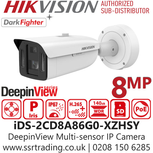 Hikvision iDS-2CD8A86G0-XZHSY 8MP Dual-Lens AI Bullet IP Network Camera – Face Recognition & ANPR - 8MP Hikvision DeepinView Bullet Camera – Dual Sensor, AI Face Capture, IP67