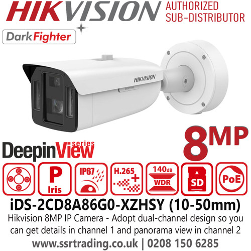 Hikvision iDS-2CD8A86G0-XZHSY 8MP Dual-Lens AI Bullet IP Network Camera – Face Recognition & ANPR - 8MP Hikvision DeepinView Bullet Camera – Dual Sensor, AI Face Capture, IP67