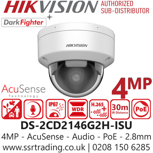 Hikvision 4MP AcuSense Audio Dome IP CCTV Camera - DS-2CD2146G2H-ISU (2.8mm)