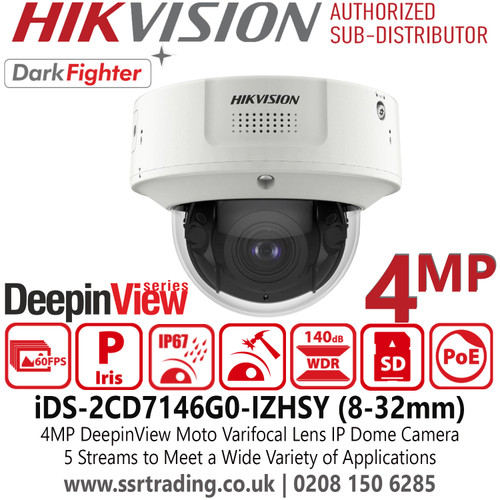 iDS-2CD7146G0-IZHSY (8-32mm) Hikvision 4MP DeepinView IP Dome Camera with - AI Features: Face recognition, people counting, queue management, heat map generation, hard hat detection