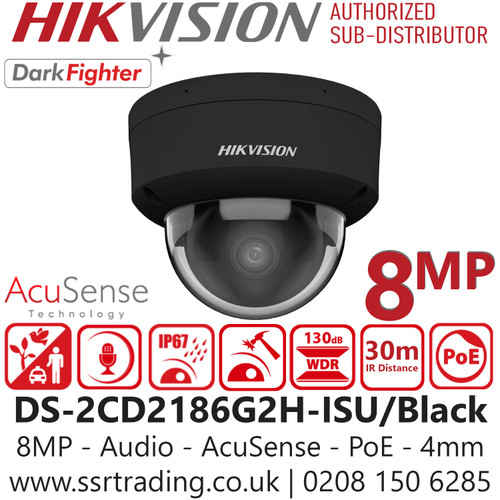 Hikvision 8MP Dome IP Network Camera DS-2CD2186G2H-ISU/Black (4mm) – IP67, IK10, AcuSense, Built-in Microphone