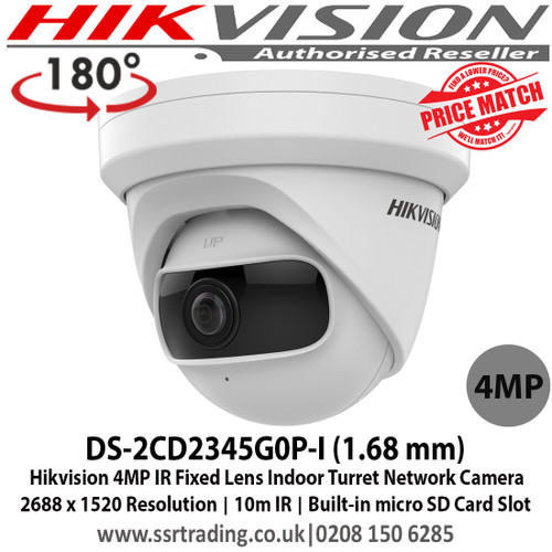 Hikvision DS-2CD2345G0P-I 4MP 1.68 mm ultra wide angle fixed lens Indoor Turret Network Camera,  120dB WDR,  Built-in micro SD/SDHC/SDXC card slot, up to 256 GB, 3-Axis adjustment 