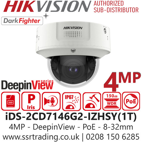 Hikvision 4MP DeepinView Motorised Varifocal IP PoE Dome Camera - iDS-2CD7146G2-IZHSY(1T) (8-32mm)