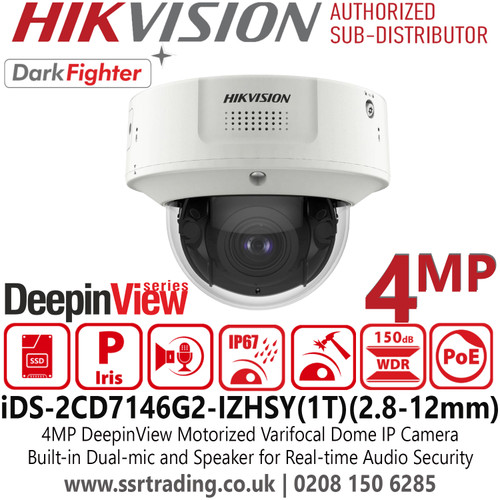 iDS-2CD7146G2-IZHSY (2.8-12mm) Hikvision DeepinView Series 4MP IP Network Dome Camera, 2.8-12mm Motorized Varifocal Lens, AWDR 150 dB, IP67 Water and Dust Resistant, IK10 Vandal Resistant 
