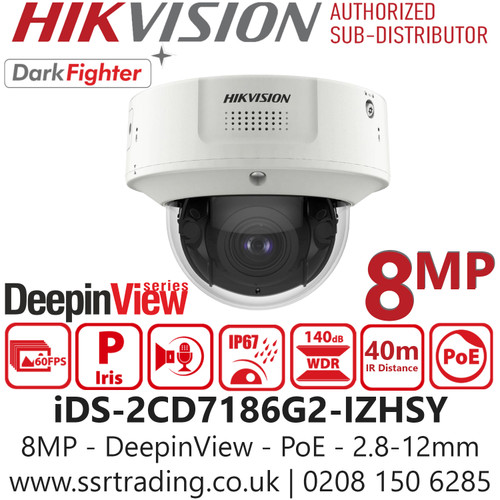 Hikvision 8MP DeepinView Motorized Varifocal Lens Dome IP PoE Camera - iDS-2CD7186G2-IZHSY (2.8-12mm)