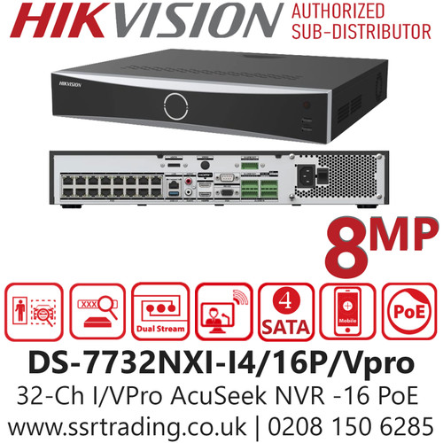 Hikvision DS-7732NXI-I4/16P/VPro 32Ch I/VPro Series NVR with AcuSeek - 4 SATA Interfaces - H.265+/H.265/H.264+/H.264 Video Formats