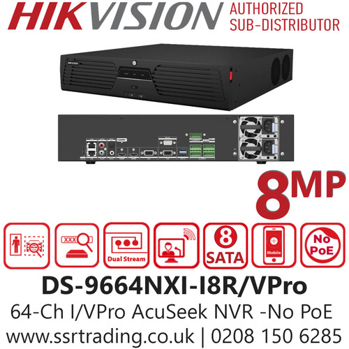 Hikvision 64Ch No PoE I/VPro Series NVR with AcuSeek - DS-9664NXI-I8R/VPro