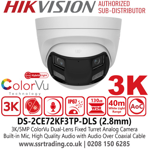DS-2CE72KF3TP-DLS (2.8mm) Hikvision 3K/5MP Smart Hybrid Light Audio TVI Camera 