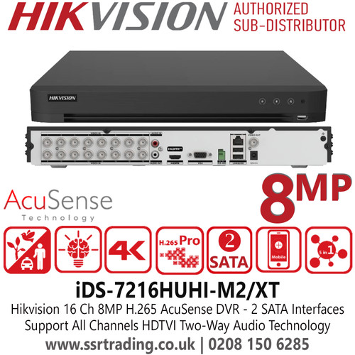 Hikvision 16 Ch 8MP H.265 AcuSense DVR - 2 SATA Interfaces - iDS-7216HUHI-M2/XT