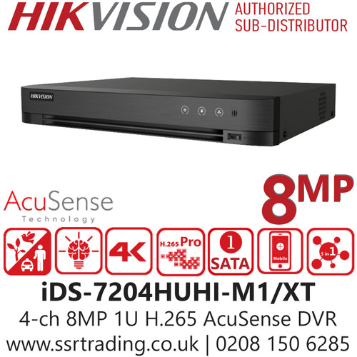 Hikvision 4Ch 8MP H.265 AcuSense DVR - 1 SATA Interface - iDS-7204HUHI-M1/XT